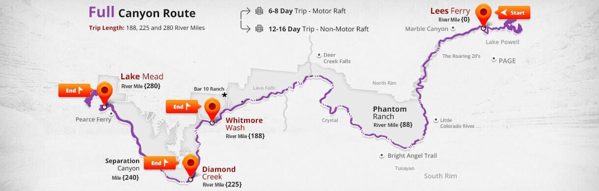 Advantage Grand Canyon - Full Canyon Rafting Trip Routes
